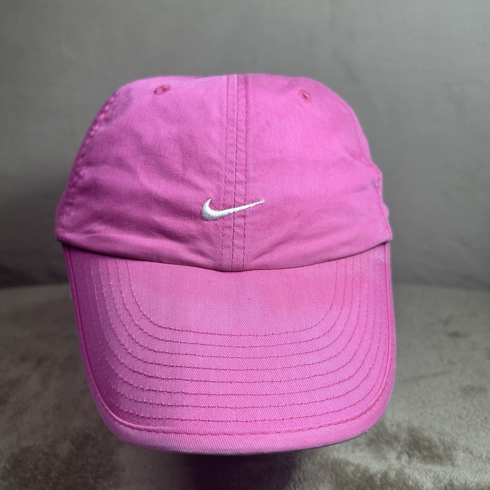 Nike Womens Hat Pink Adjustable Hook Loop Strap White Swoosh Baseball Cap